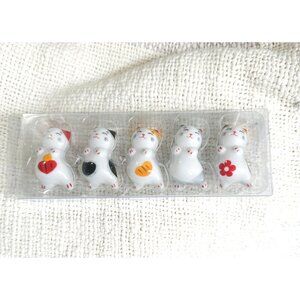 Japanese chopstick holders, ceramic cats, A set of 5,  never been used